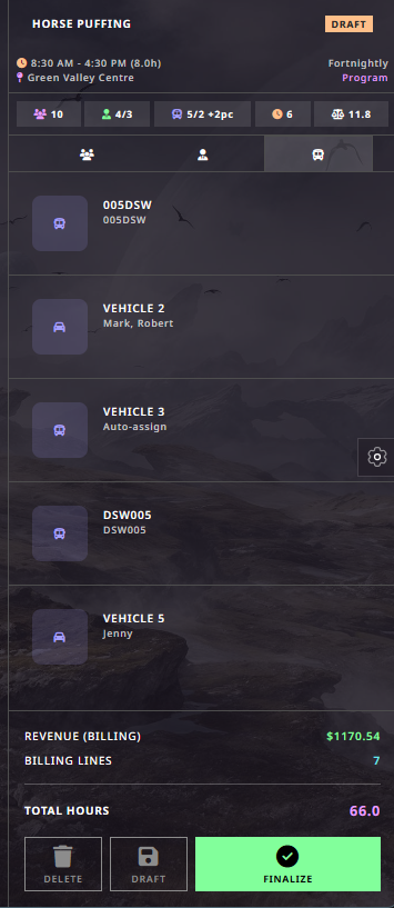 Vehicle summary in sidebar